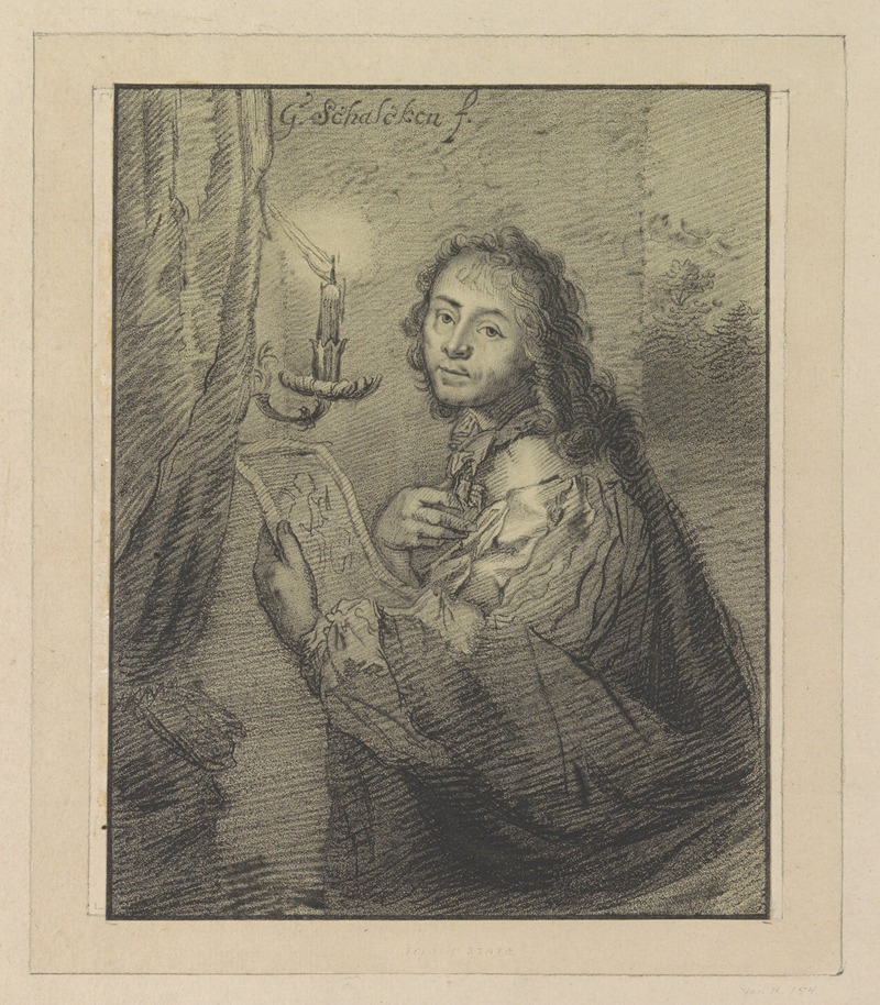 Christiaan Josi - Portret van Godfried Schalcken bij kaarslicht
