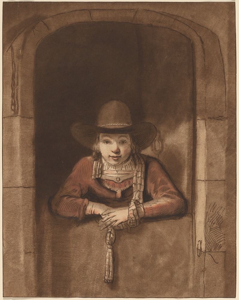 Cornelis Ploos van Amstel - Boy Leaning over a Lower Door (after Rembrandt van Rijn)