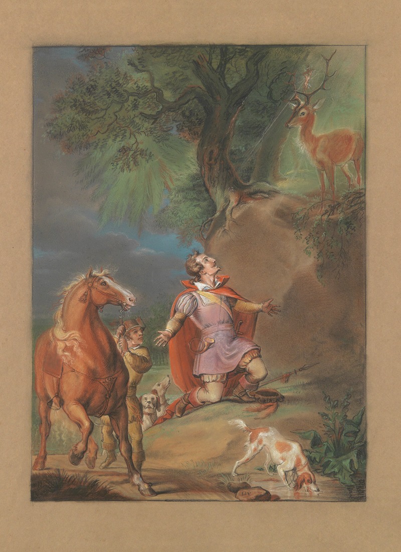 Eugène Joseph Verboeckhoven - Figuur knielend voor het goddelijk hert.