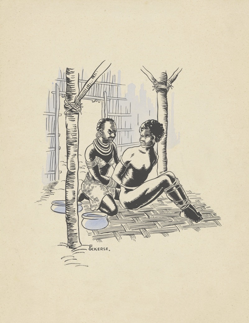 F. Ockerse - Nieuw-Guineese vrouw houdt een man gevangen