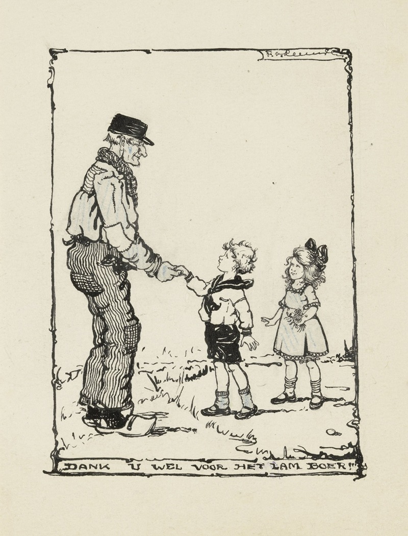 F. van Leeuwen - Kinderen bedanken een boer Dank u wel voor het lam boer
