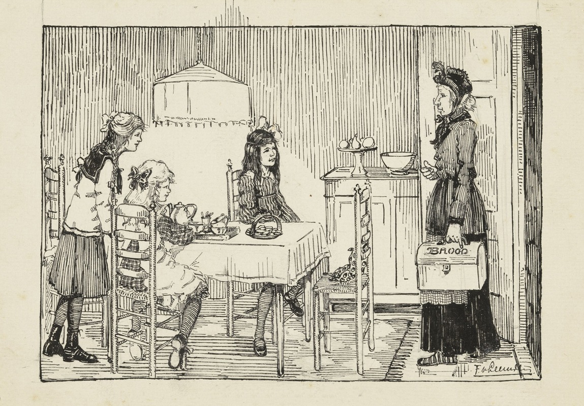F. van Leeuwen - Vrouw met een brooddoos in een deuropening