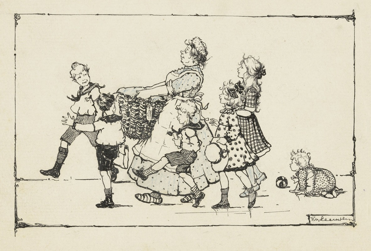 F. van Leeuwen - Zes kinderen en een vrouw met een mand