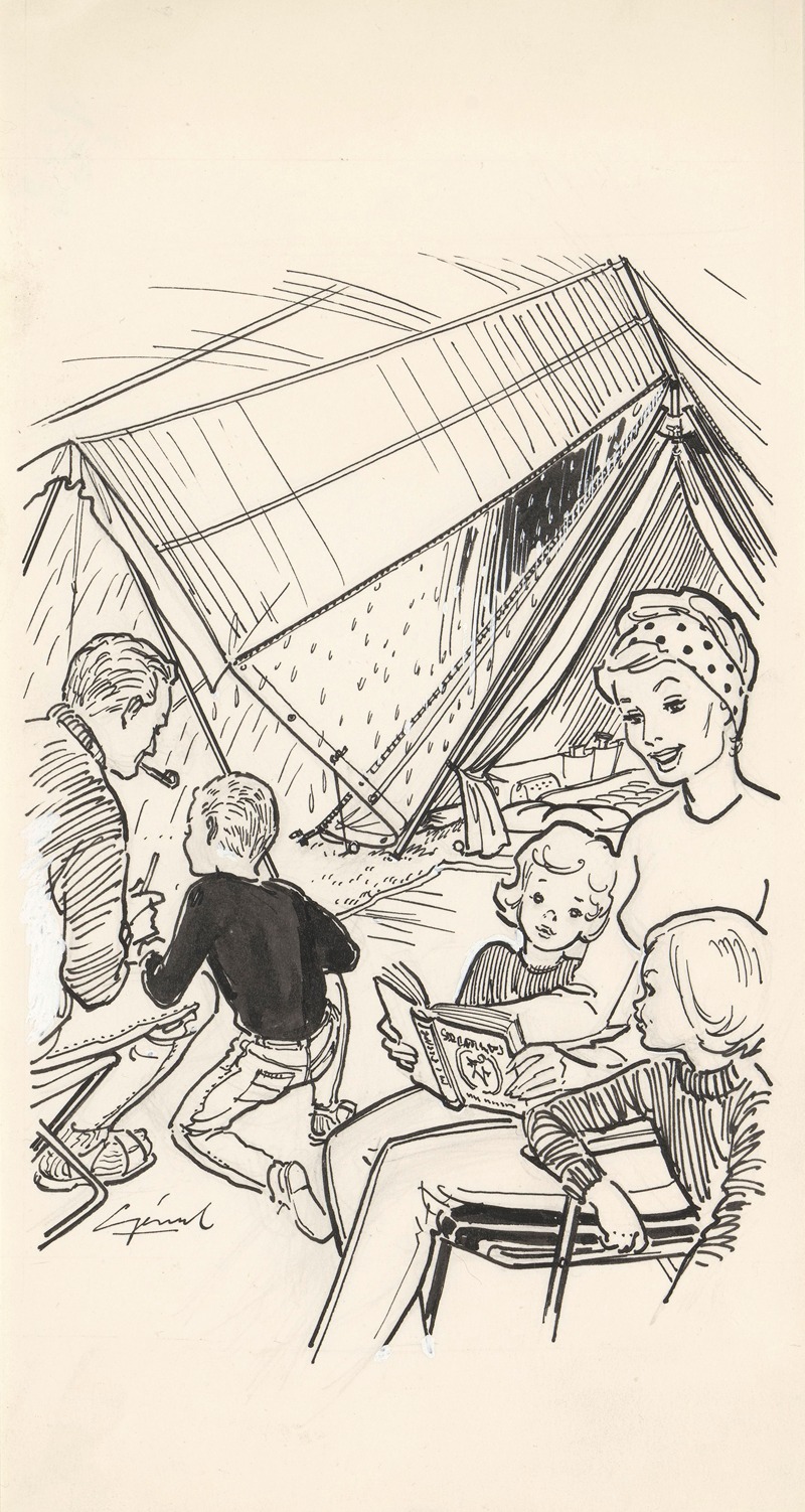 Gerard - Gezin in een tent op een regenachtige dag