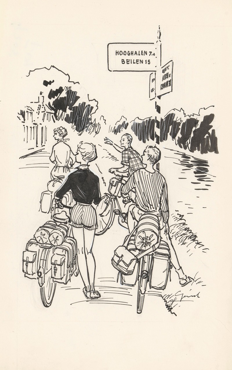 Gerard - Vier fietsers bij een wegwijzer
