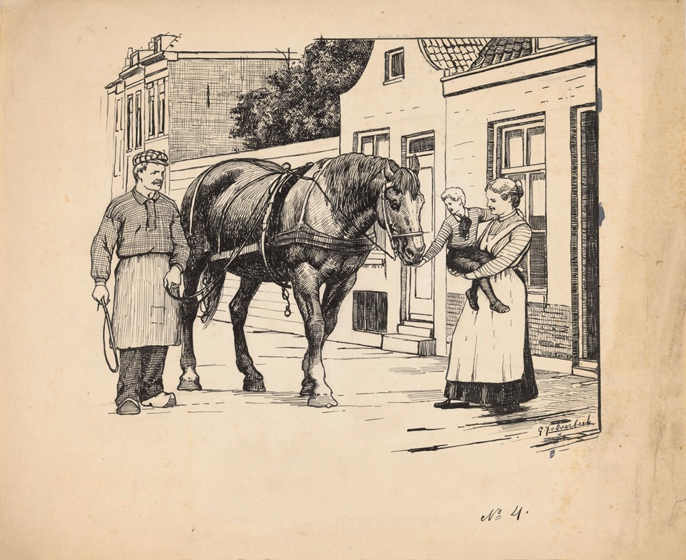 Gijsbertus Johannes van Overbeek - Jongen aait een werkpaard