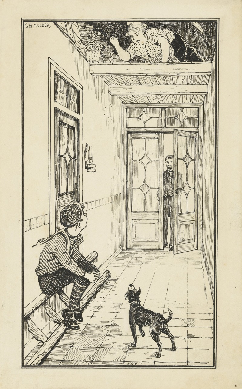 Gillis Bernhard Mulder - Vrouw maakt een vuist naar een jongen