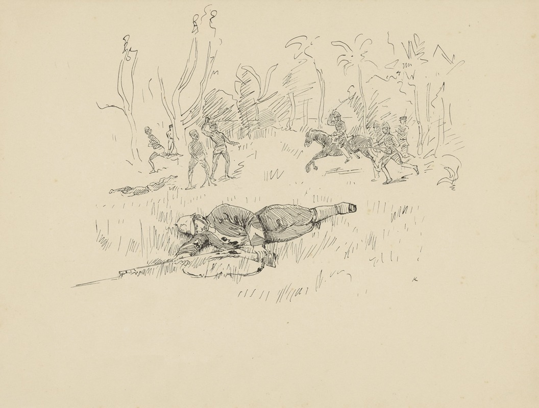 Heinrich M. Krabbé - Gewonde soldaat in een veld