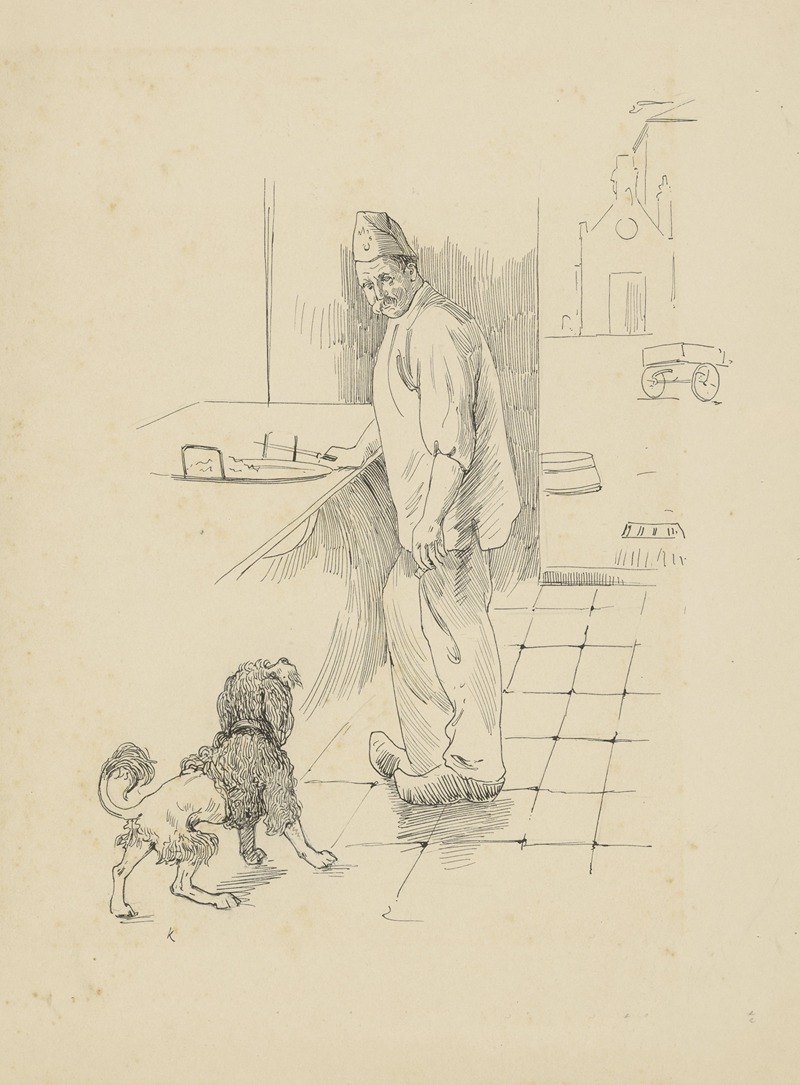 Heinrich M. Krabbé - Kok kijkend naar een hond