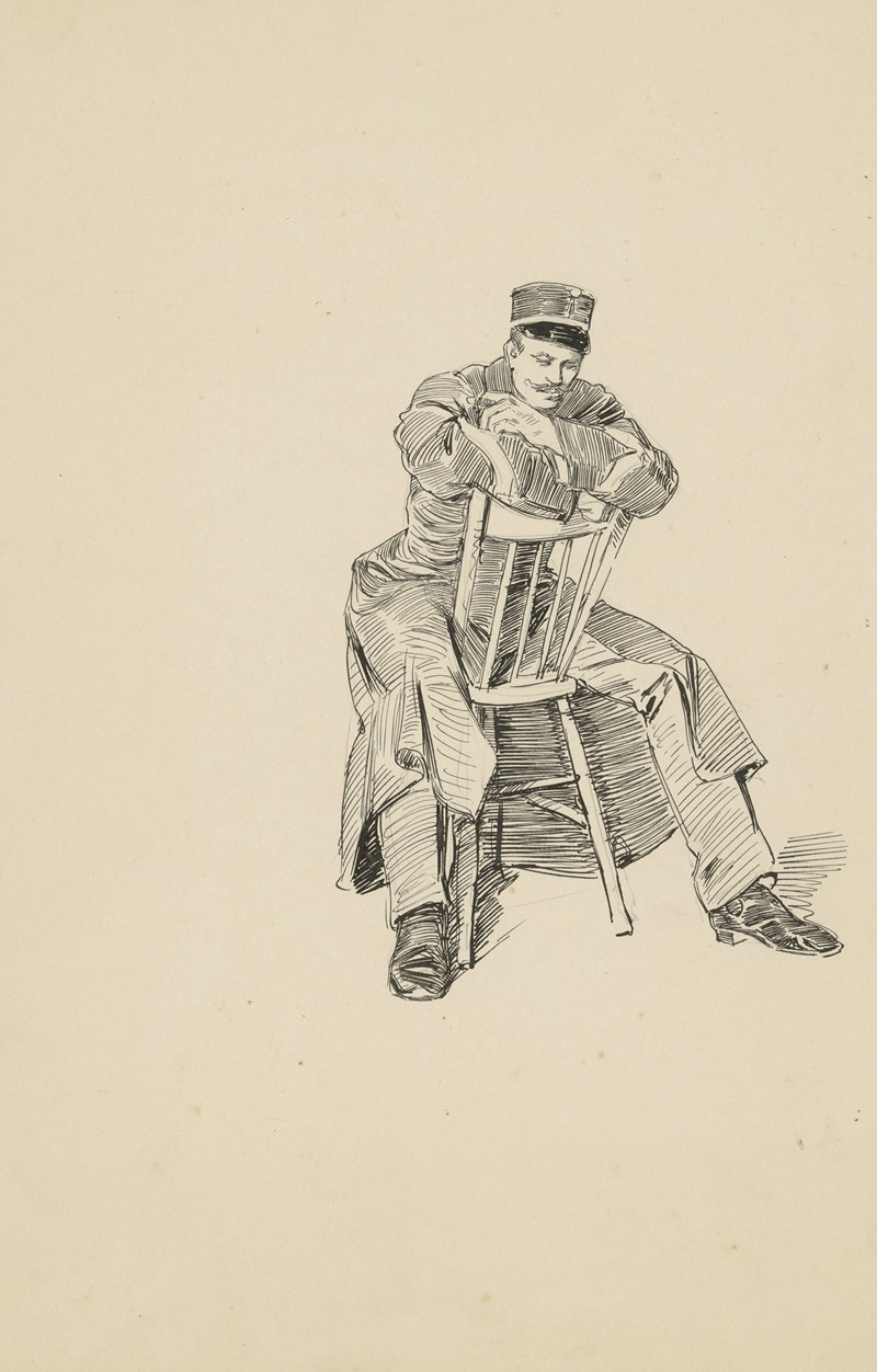 Heinrich M. Krabbé - Militair zittend op een stoel.