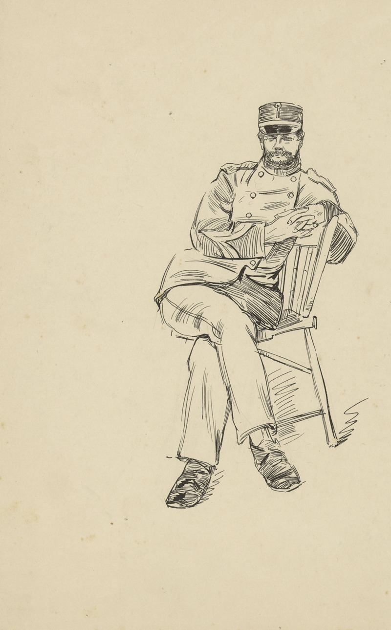 Heinrich M. Krabbé - Militair zittend op een stoel