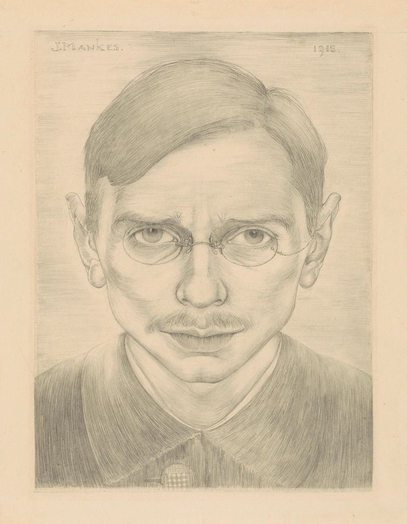 Jan Mankes - Zelfportret met snor en bril, van voren gezien
