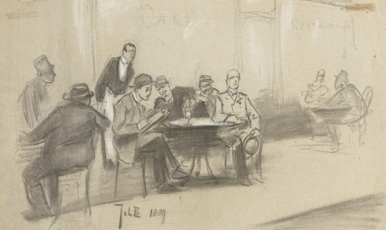 Johan Braakensiek - Terras van een café-restaurant, met tekenende kunstenaar