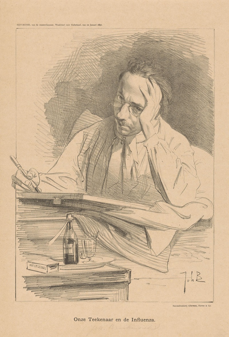 Johan Braakensiek - Zelfportret van Johan Braakensiek Onze tekenaar en de influenza