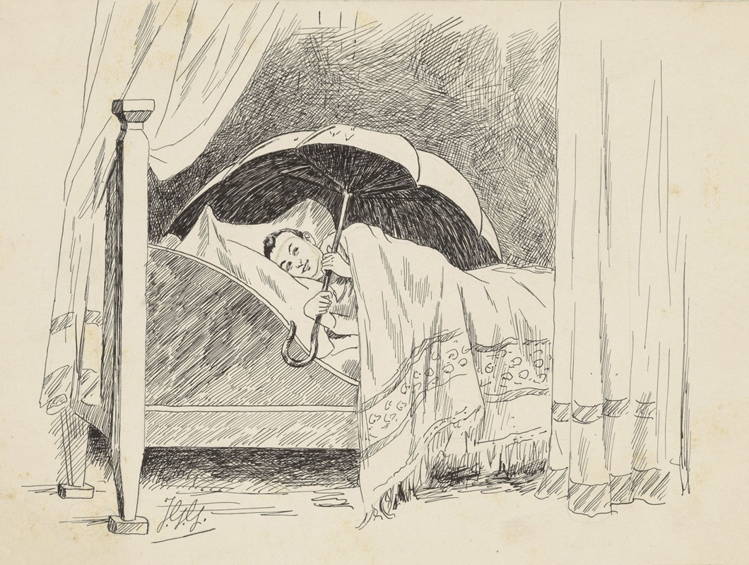 Johan Georg Gerstenhauer Zimmerman - Jongen met paraplu in een bed