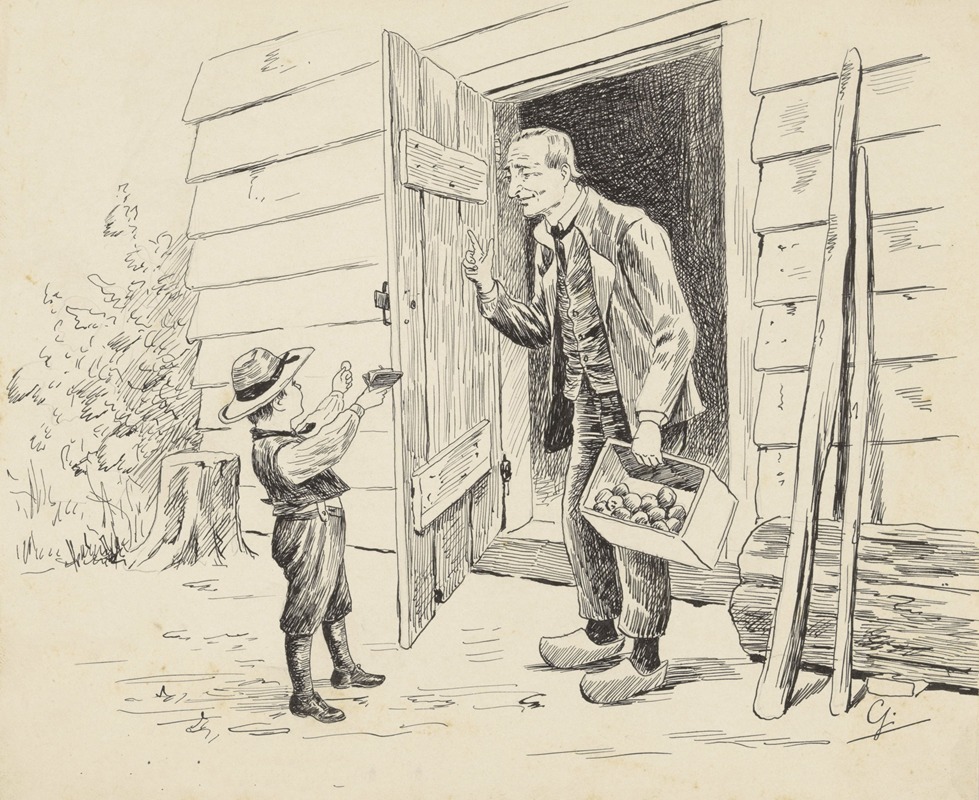 Johan Georg Gerstenhauer Zimmerman - Man met aardappelkist voor een open deur