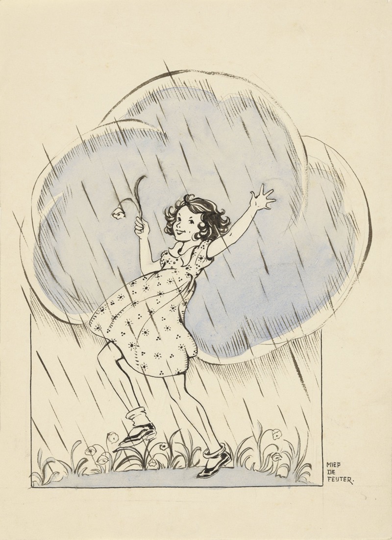 Miep de Feijter - Dansend meisje onder een regenwolk