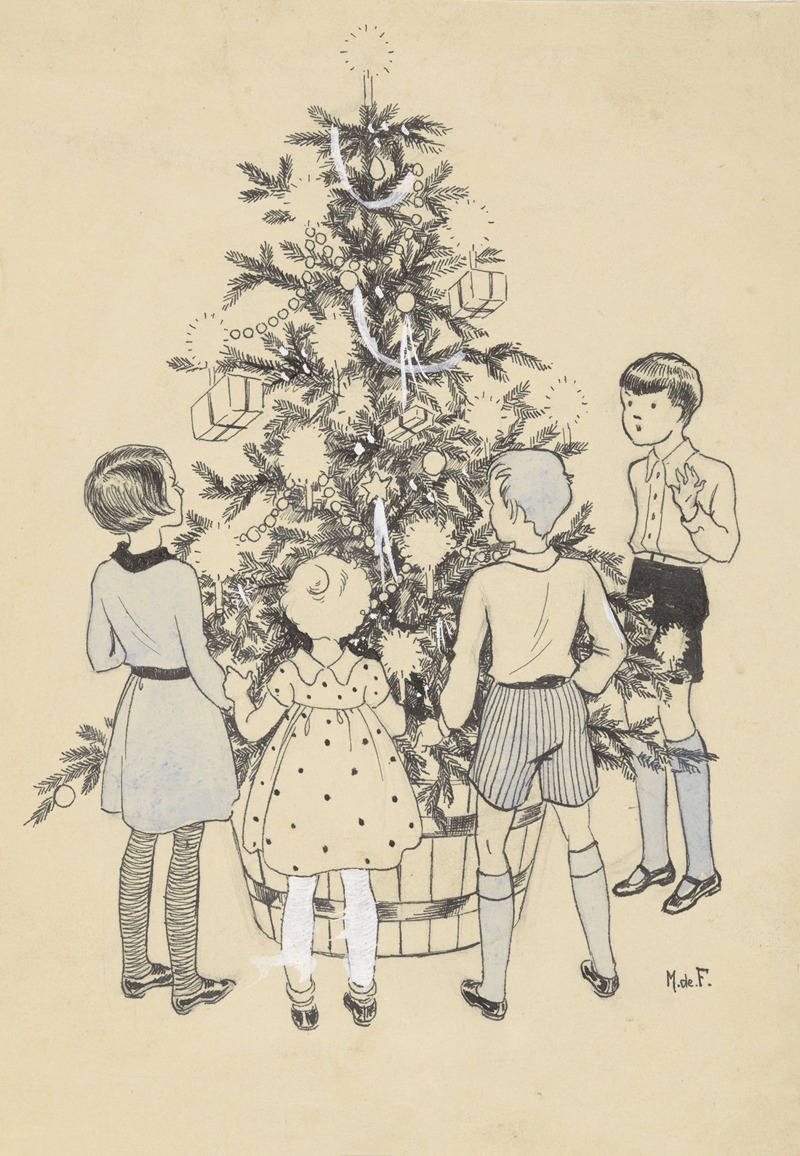 Miep de Feijter - Vier kinderen rondom een kerstboom