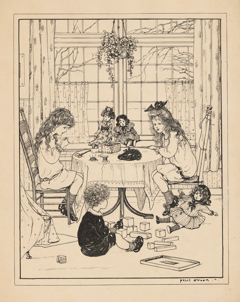 Nelly Spoor - Spelende kinderen in een interieur