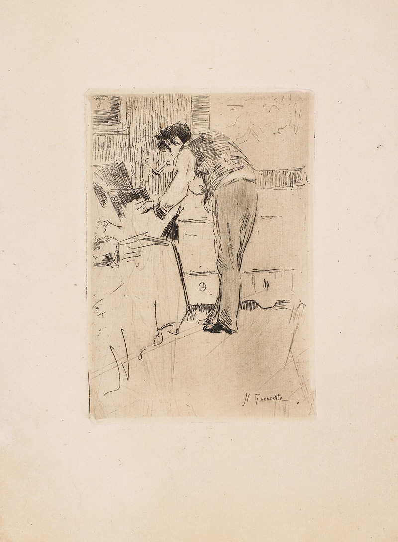 Norbert Goeneutte - Henri Guérard consultant un carton d’estampes (Le dos d’un artiste)