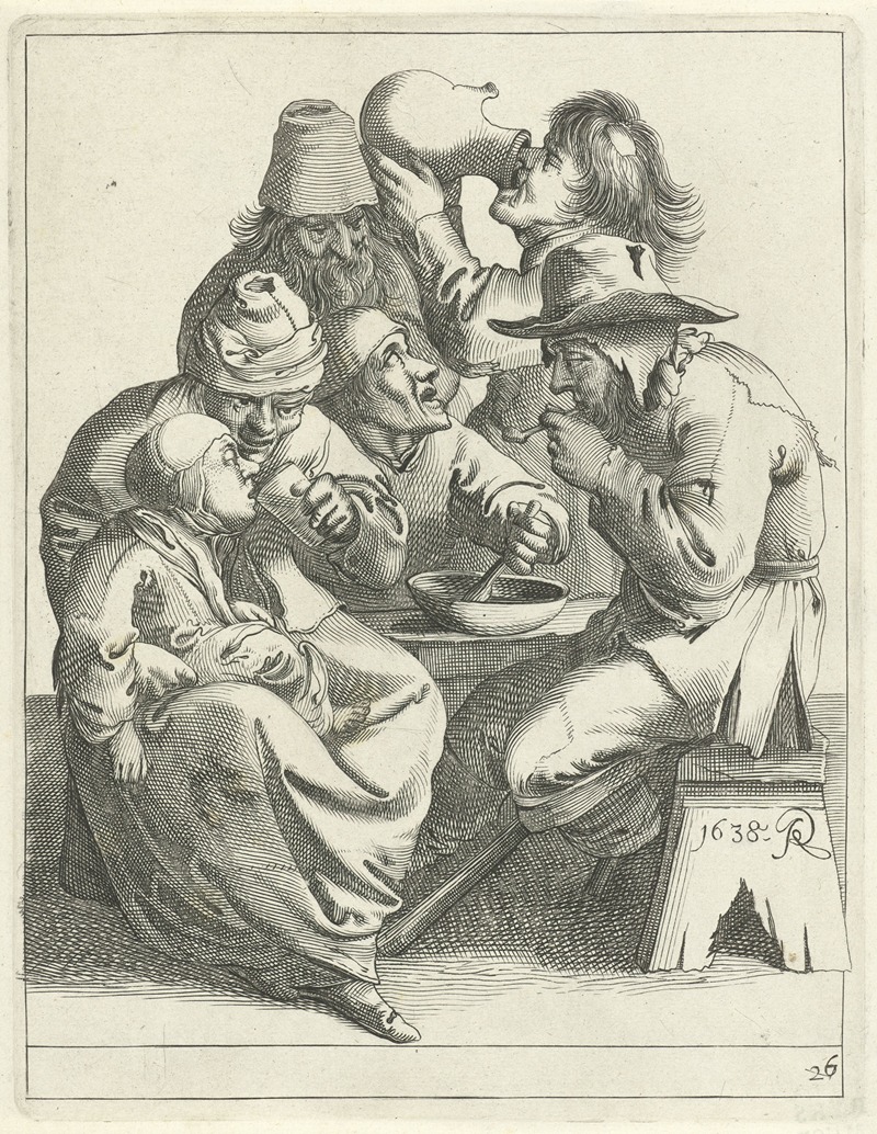 Pieter Jansz. Quast - Bedelaars en boeren rond een tafel