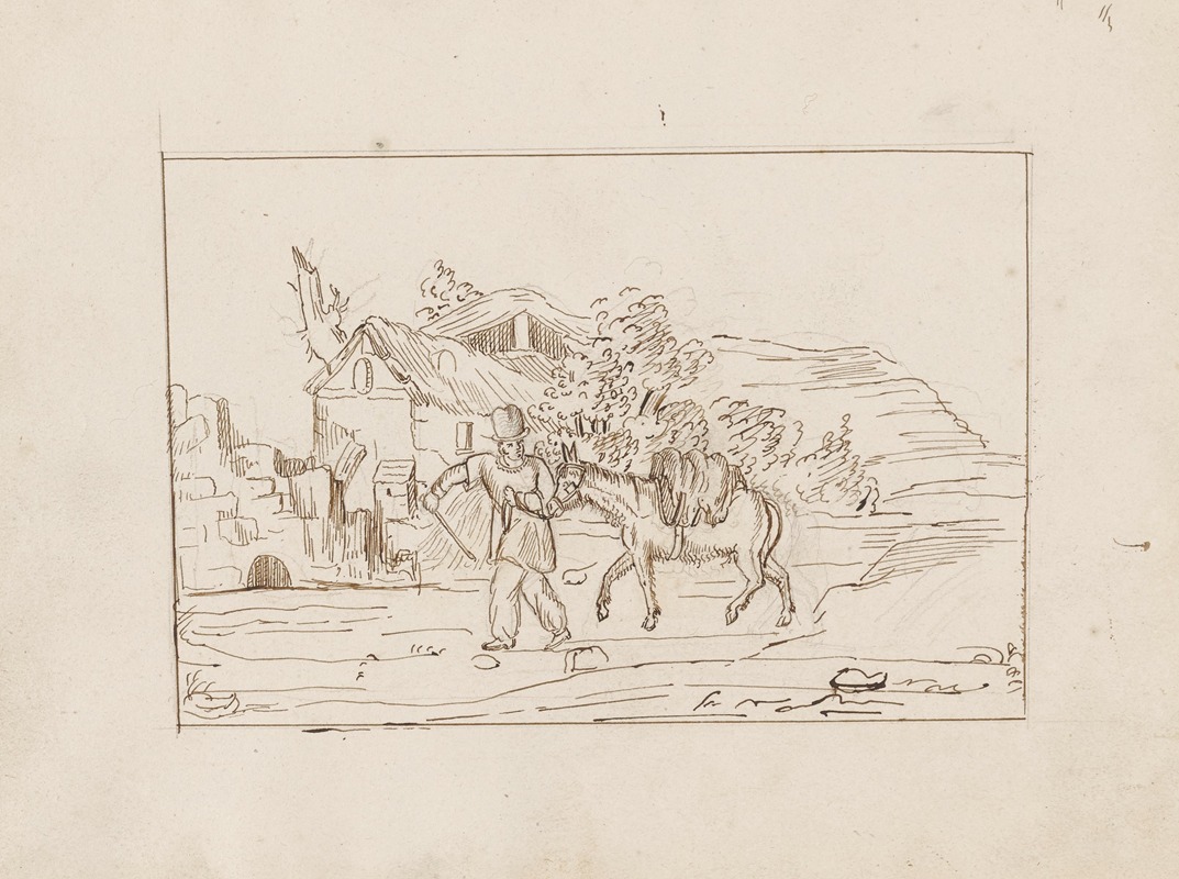 Théodore Rousseau - Man and Mule in a Landscape