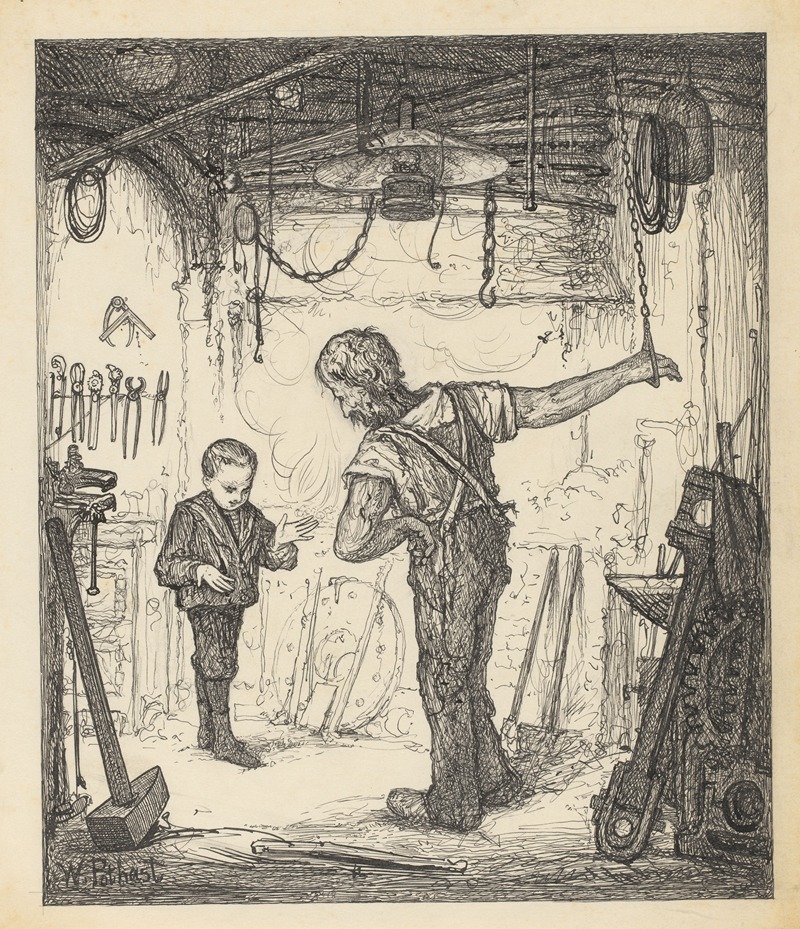 Willem Pothast - Jongen en geketende man in een werkplaats