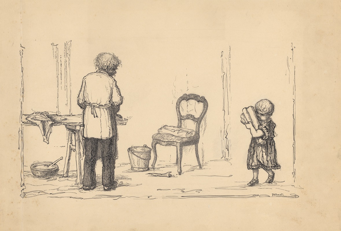 Willem Pothast - Man en kind aan het behangen