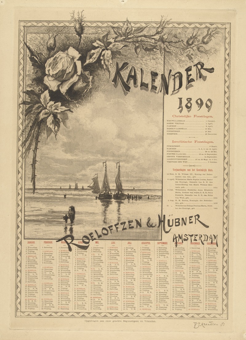 Willem Wenckebach - Kalenderblad voor het jaar 1890