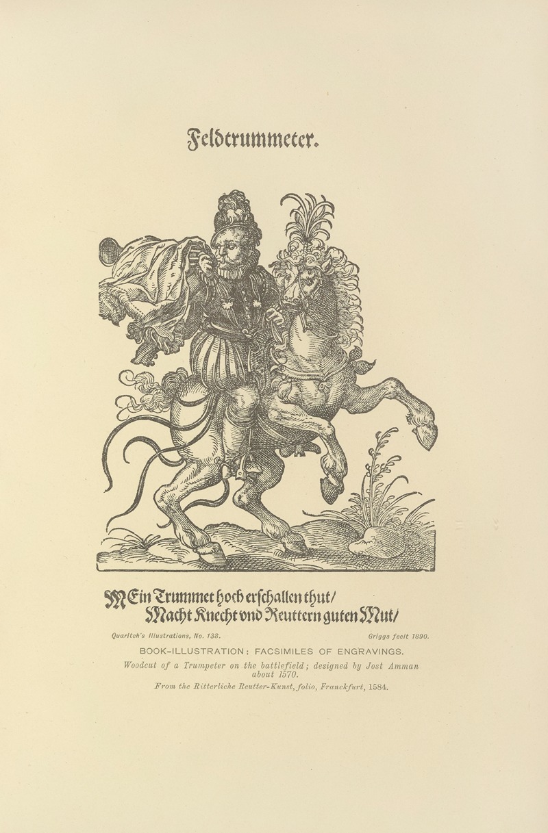 Bernard Quaritch - Woodcut of a Trumpeter on the battlefield; designed by Jost Amman
