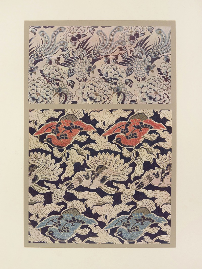 Maurice Pillard Verneuil - Oiseaux et pivoines ; oiseaux en vol et plantes stylisées