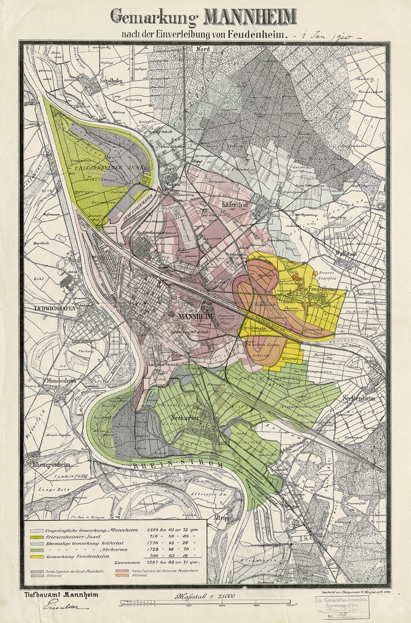 W. Mayher - Gemarkung Mannheim nach der Einverleibung von Feudenheim