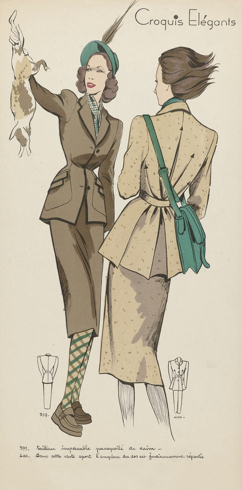 Anonymous - Croquis Elégants – Tailleur impeccable passepoilé de daim