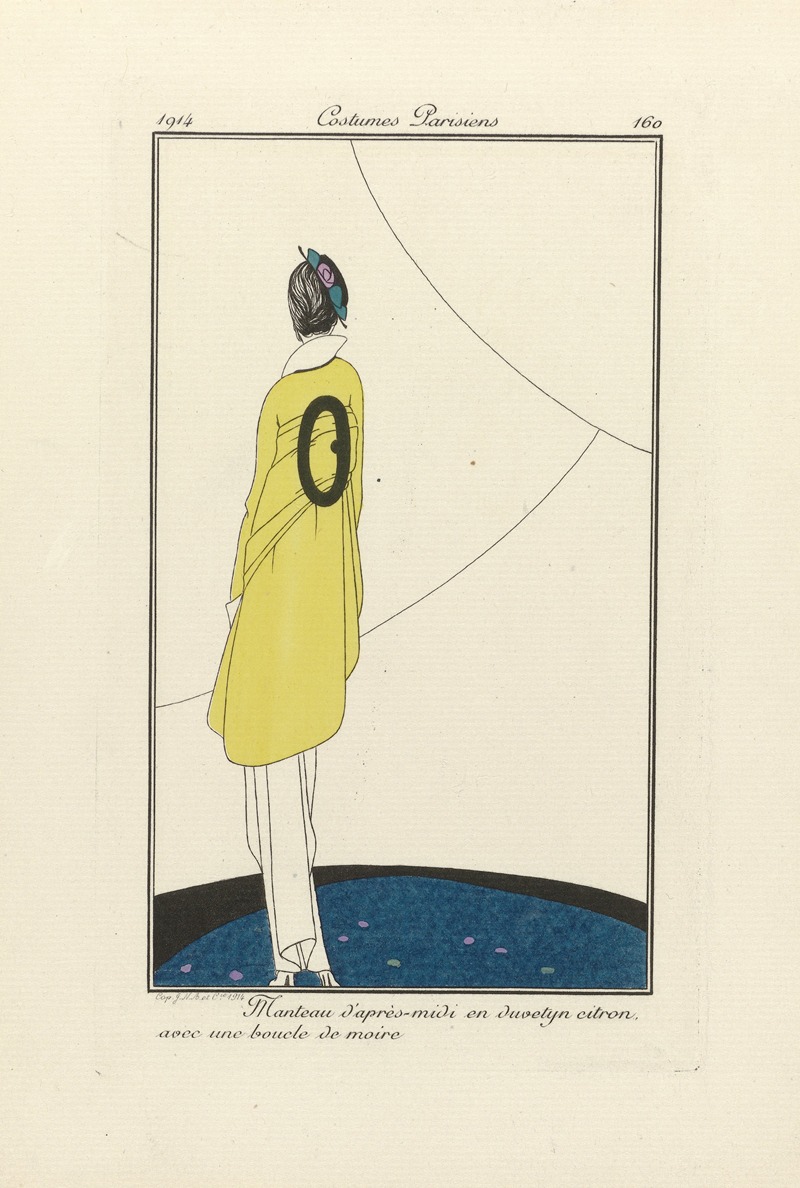Anonymous - Journal des Dames et des Modes – Manteau d’après-midi, en duvetyn citron, avec une boucle de moire