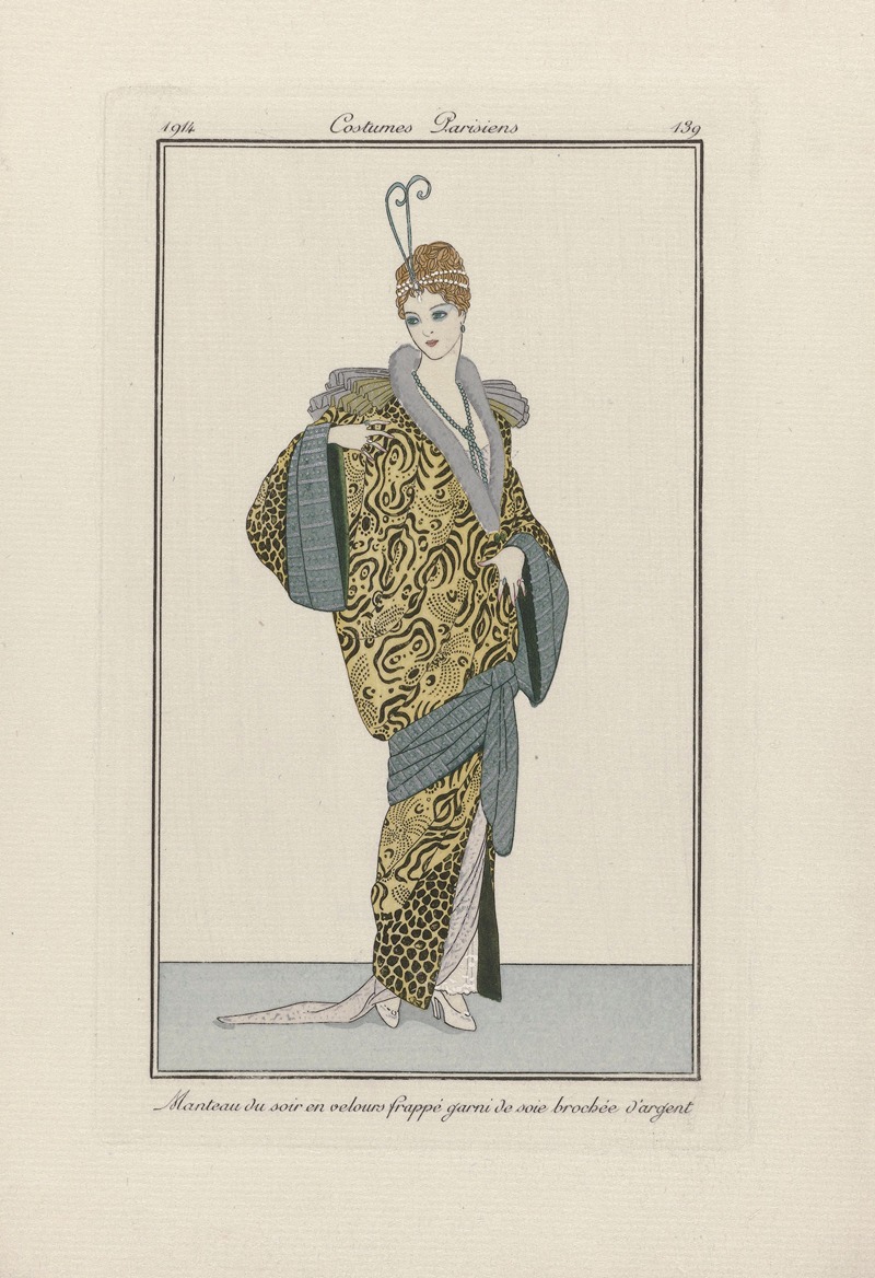 Anonymous - Journal des Dames et des Modes – Manteau du soir en velours frappé garni de soie brochée d’argent