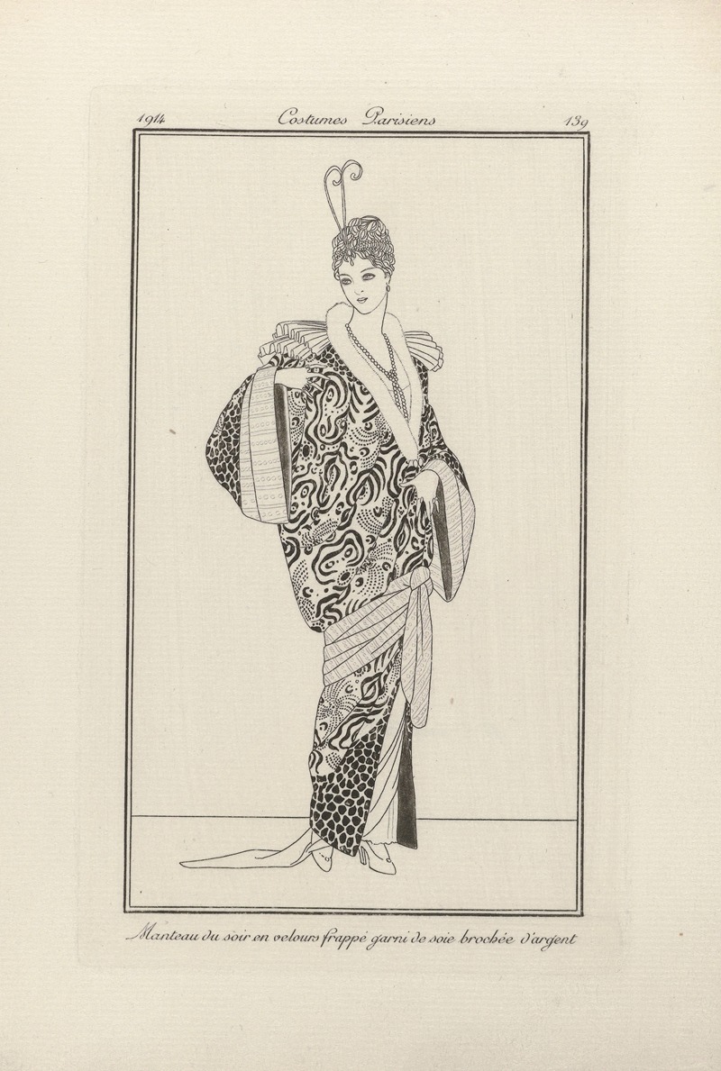 Anonymous - Journal des Dames et des Modes – Manteau du soir en velours frappé garni de soie brochée d’argent
