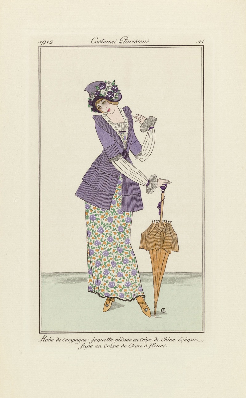 Anonymous - Journal des Dames et des Modes – Robe de campagne jaquette plissée en Crêpe de Chin