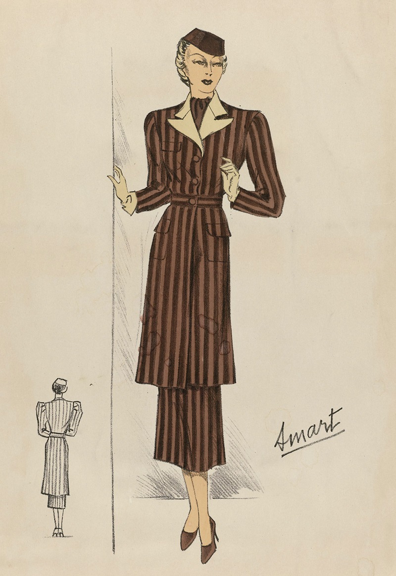 Anonymous - Woman in striped long coat and dress
