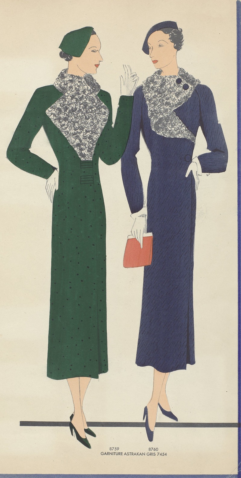 Anonymous - Women in dresses with astrakhan trim