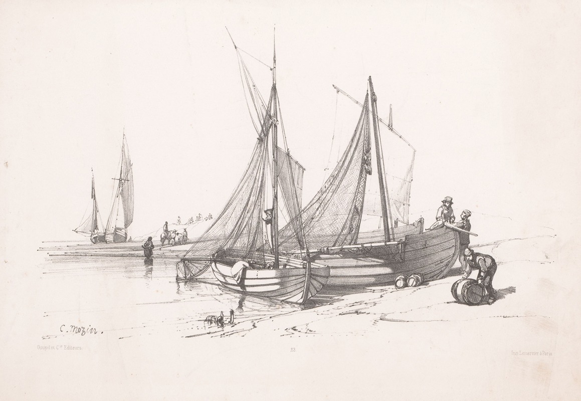 Charles-Louis Mozin - Sailing ships on the beach