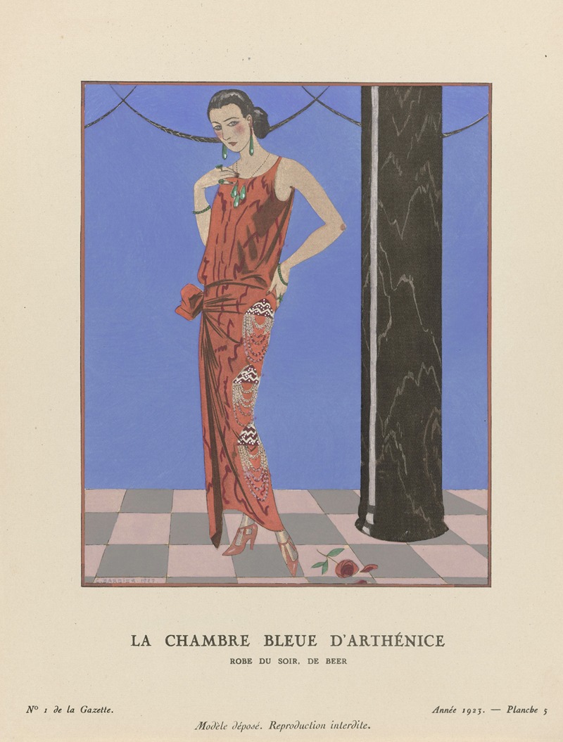 George Barbier - Gazette du Bon Ton – La chambre bleue d’arthénice Robe du soir, de Beer