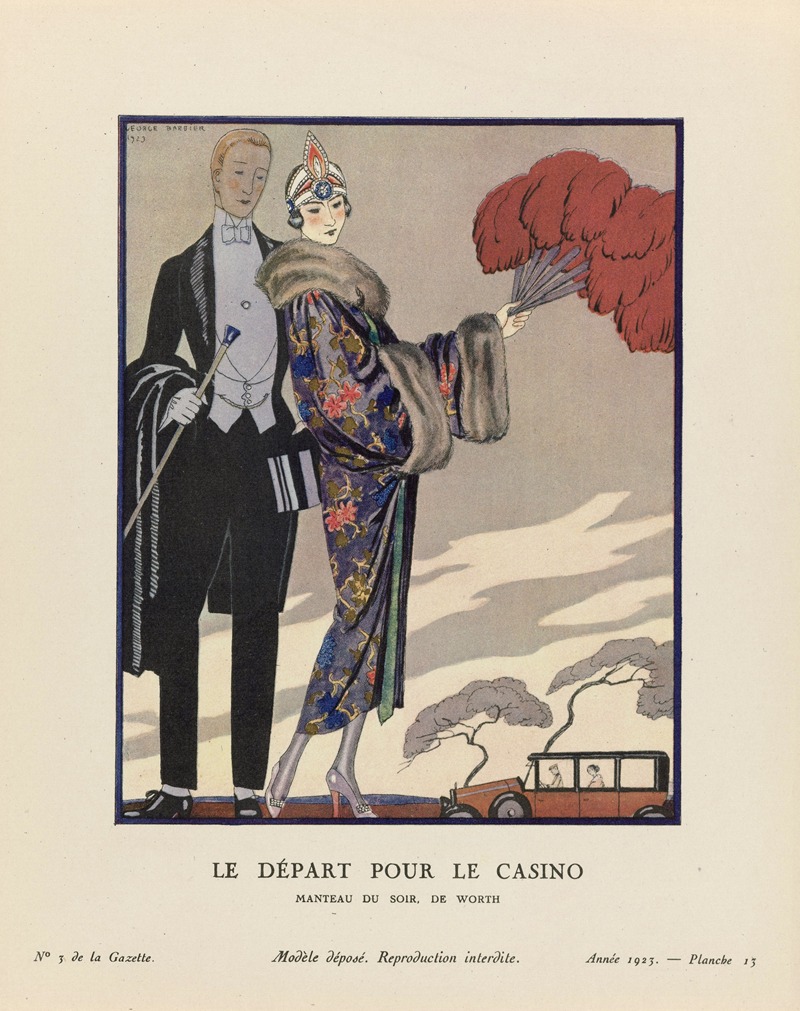 George Barbier - Gazette du Bon Ton – Le départ pour le casino Manteau du soir, de Worth