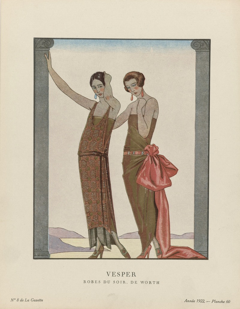 George Barbier - Gazette du Bon Ton – Vesper Robes du soir, de Worth