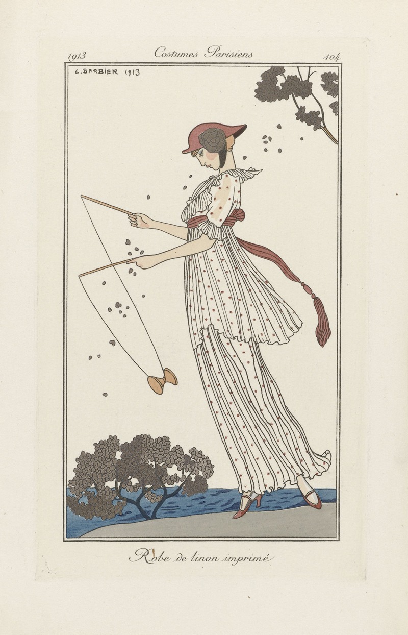 George Barbier - Journal des Dames et des Modes – Robe de linon impremie