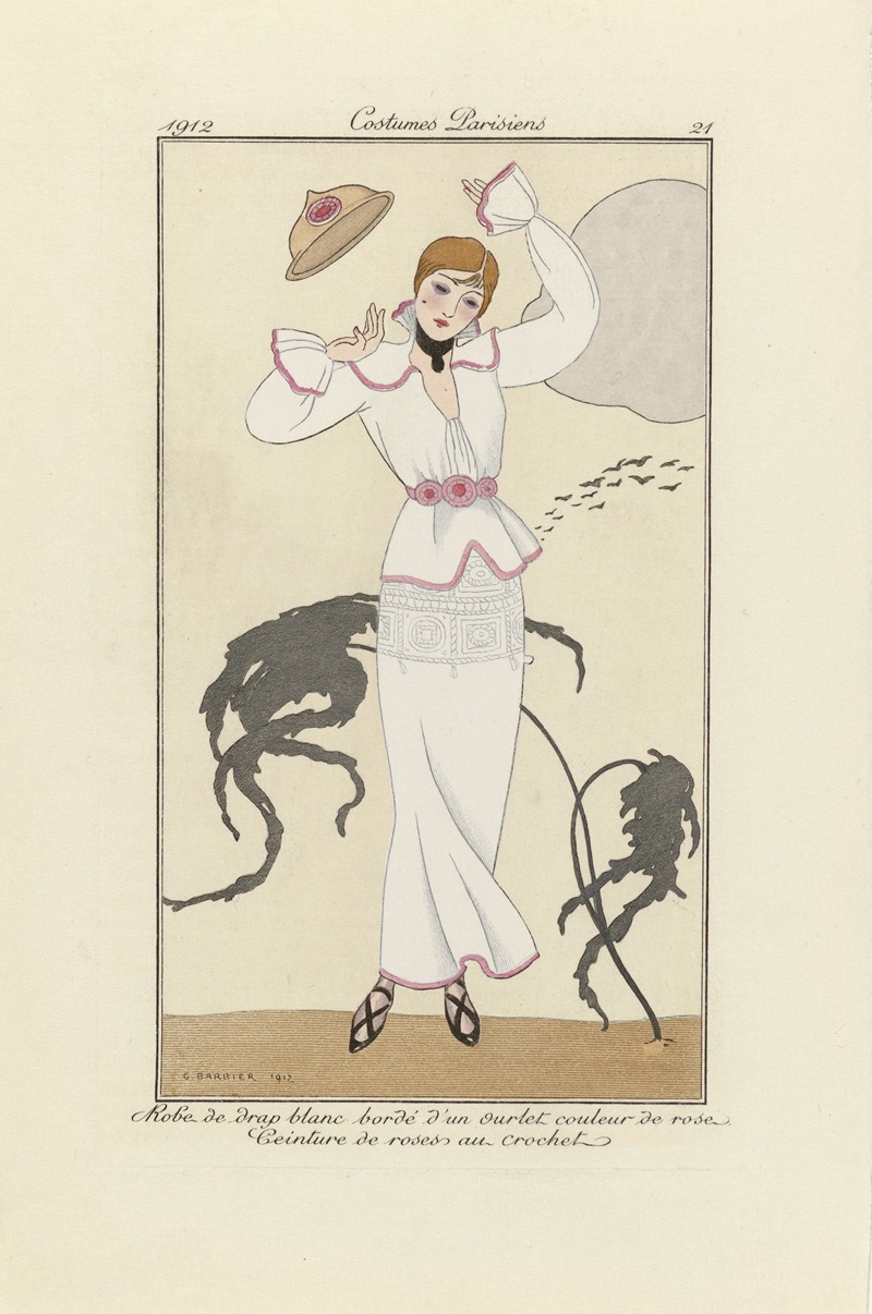 George Barbier - Journal des Dames et des Modes – Robe de promenade en Sarah à damiers et taffetas peint à la main