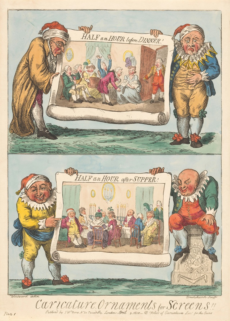 George Cruikshank - Half an hour before dinner, Half an Hour after Supper