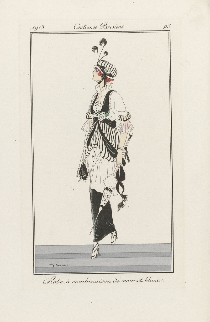 Hy. Fournier - Journal des Dames et des Modes – Robe à combinaison de noir et blanc