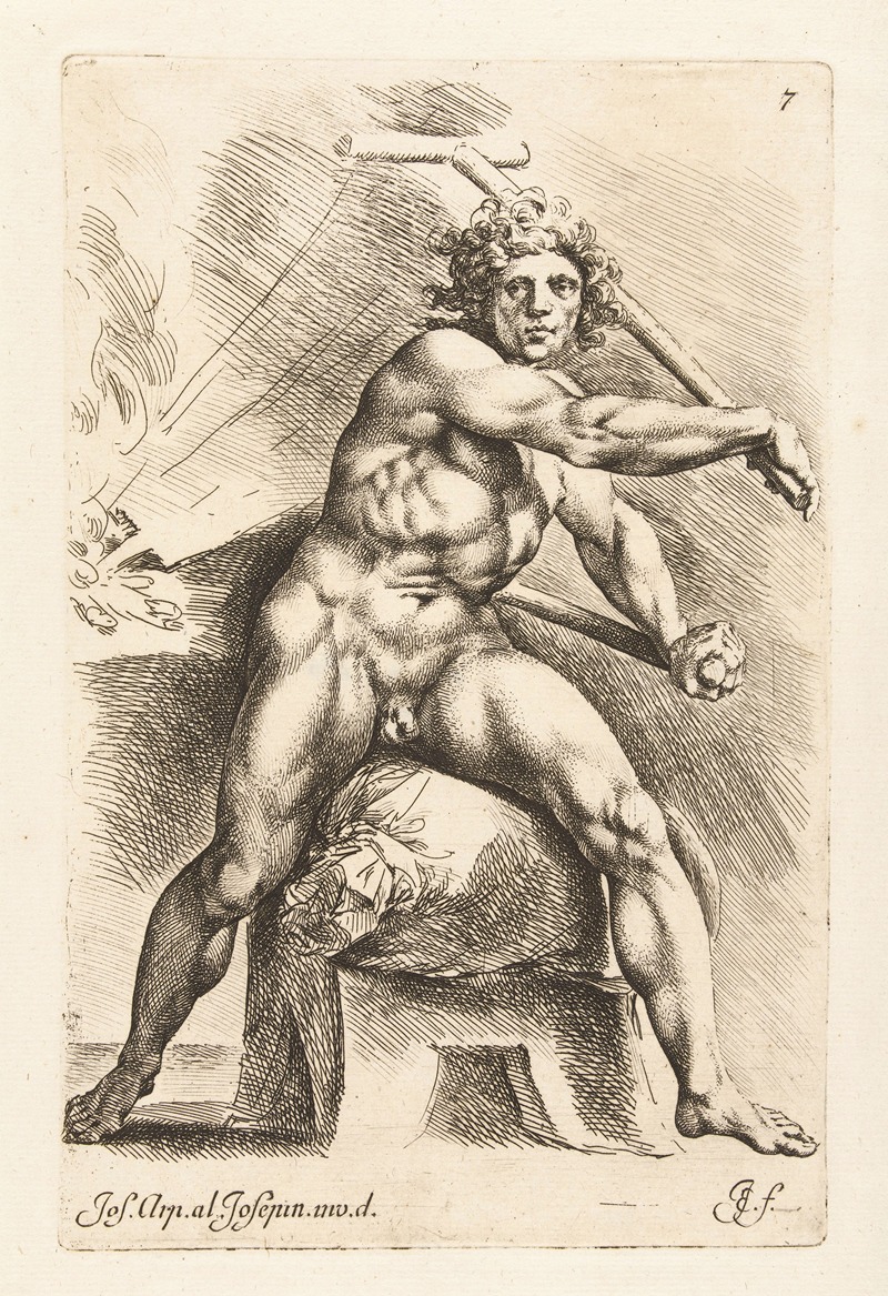 Jan de Bisschop - Nude man working on a bellows.