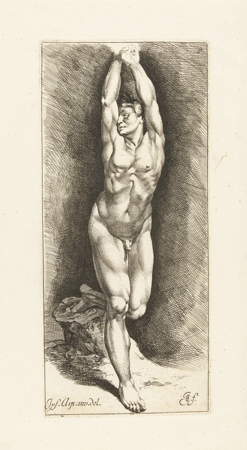 Jan de Bisschop - Nude man standing with arms raised
