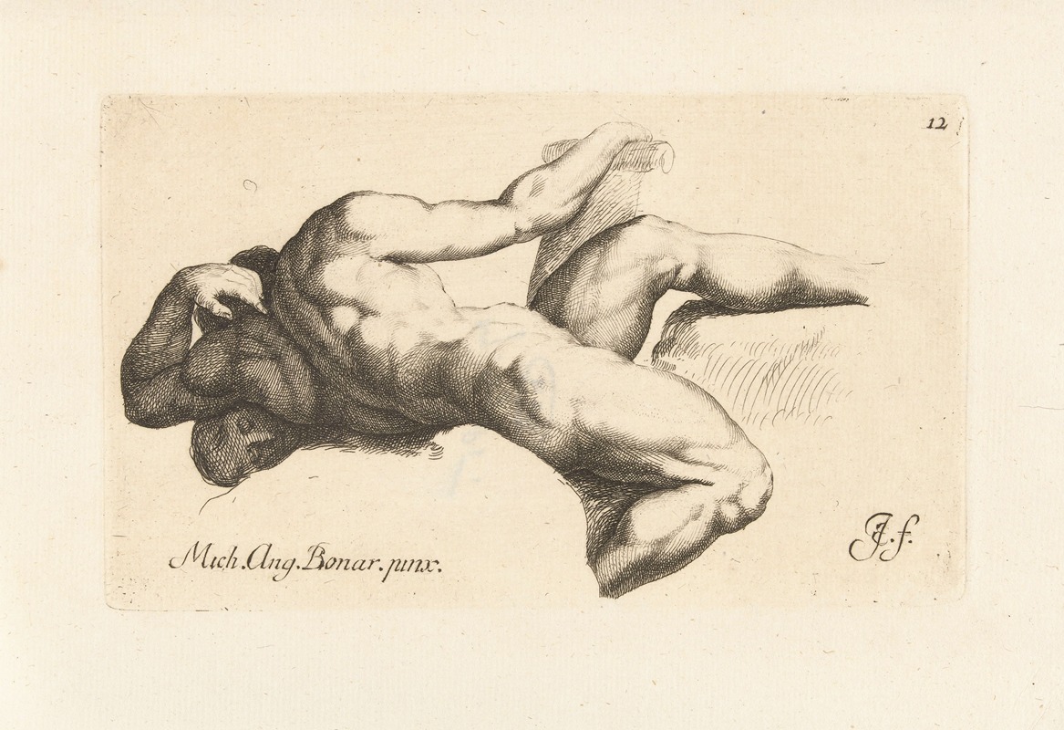 Jan de Bisschop - Nude man lying on his left side
